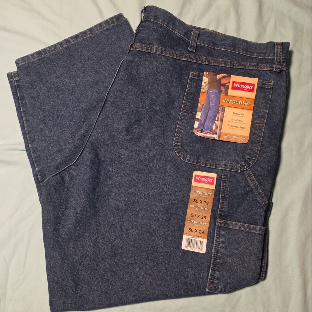 Wrangler Mens 50x29 Classic Carpenter Blue Jeans Denim Loose Fit Work Pants NWT